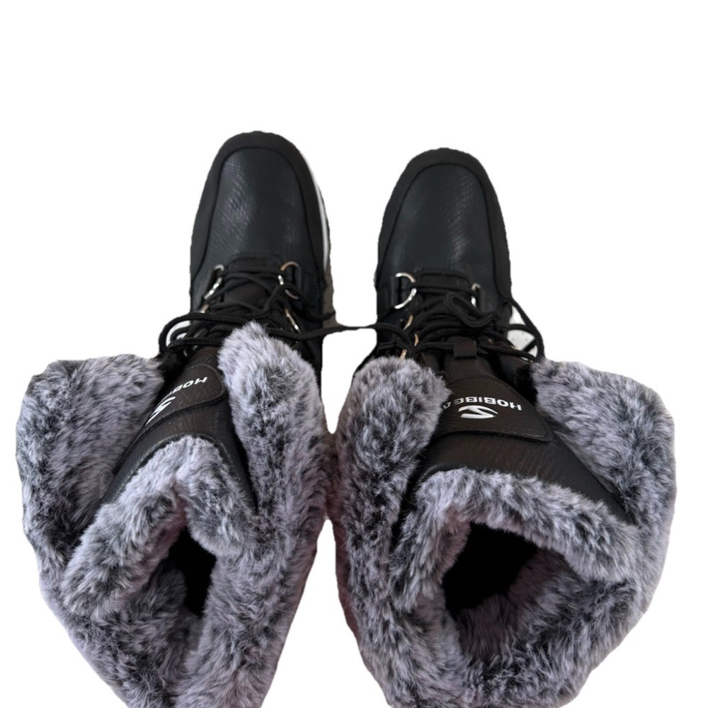 Hobibear Black and Gray Women's Winter Water Proof Snow Boots with Faux Fur - Picture 8 of 14